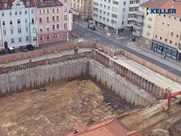 Überschnittene Bohrpfahlwand für Justizzentrum Schweinfurt