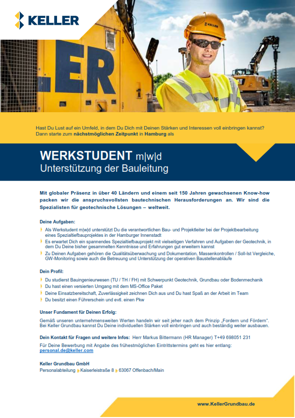 Werkstudent m/w/d zur Unterstützung der Bauleitung Hamburg