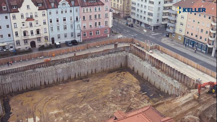 Überschnittene Bohrpfahlwand für Justizzentrum Schweinfurt